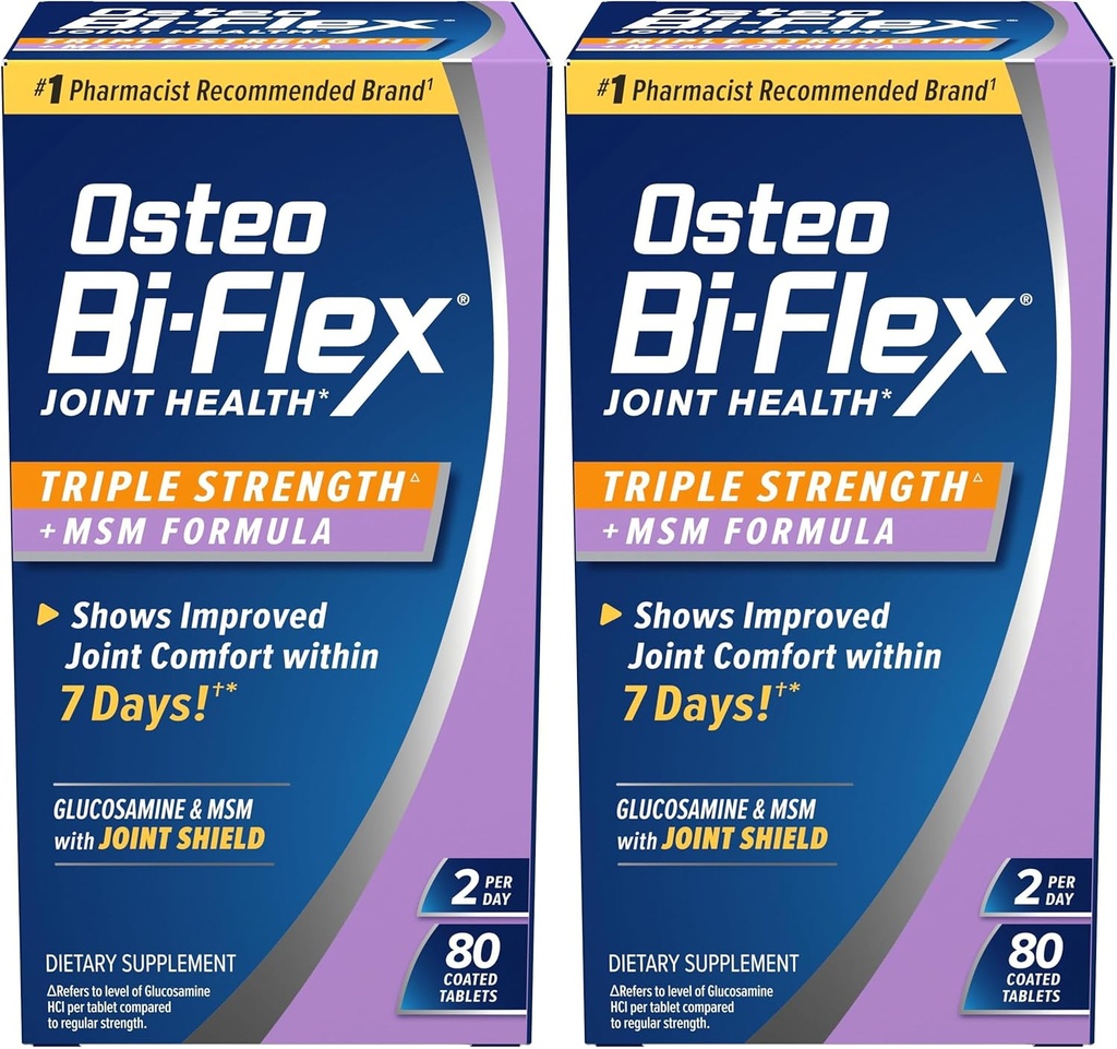 Osteo Bi-Flex Triple Strength(5) con MSM, Glucosamine Joint Health Supplement, Coated Tablets, 80 Count (Pack of 2)