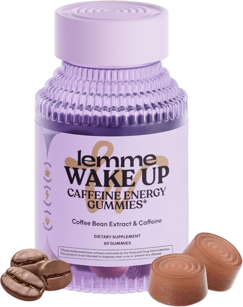 Lemme Wake Up Caffeine Energy Gummies, 80mg de Caffeine Por Serving, Coffee Bean Extract, Cappuccino Flavor, Vegetarian &amp; Gluten Gratis, 1 Mes de Suministro (60 ct)