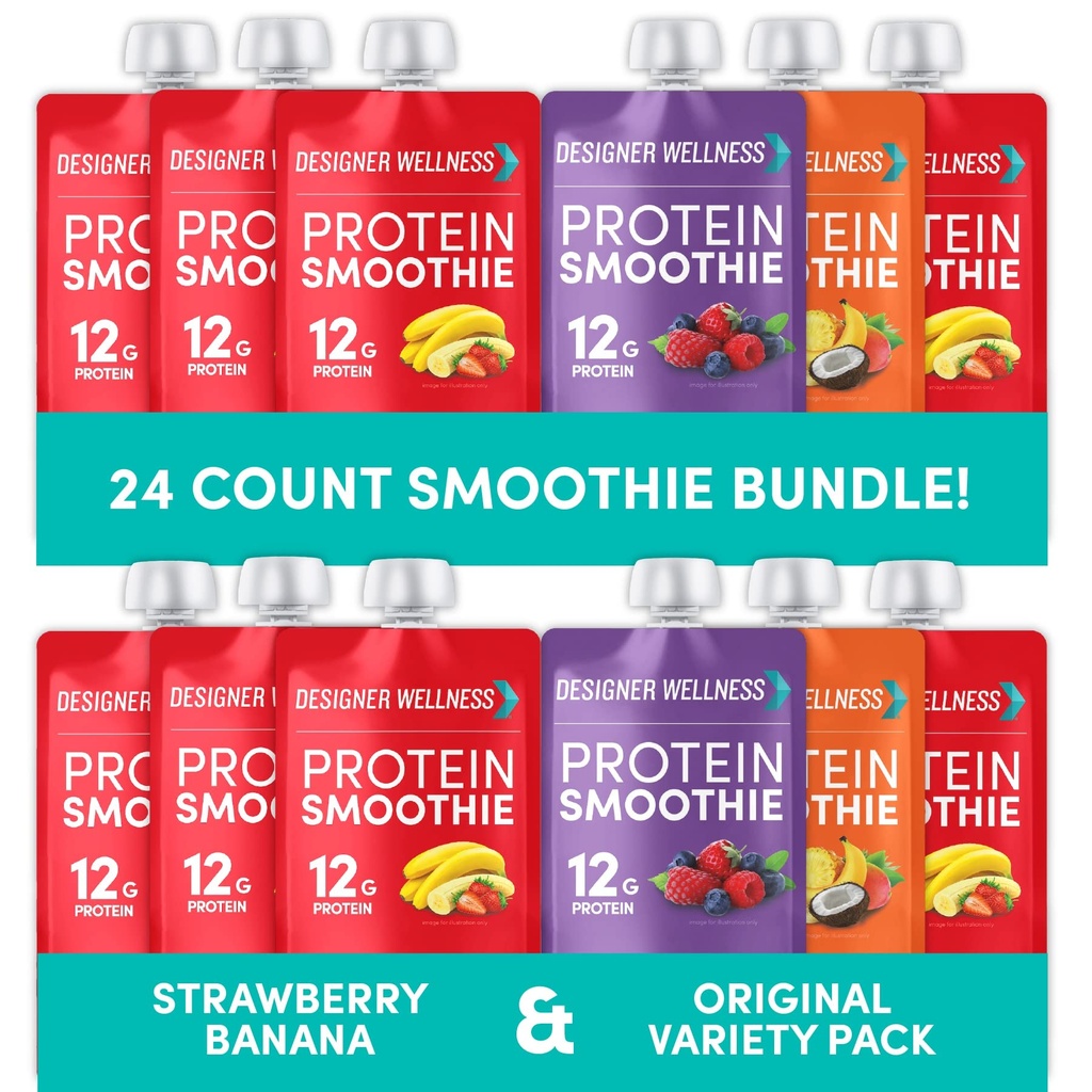 Diseñador Wellness Protein Smoothies Variety Pack y Strawberry Banana Bundle