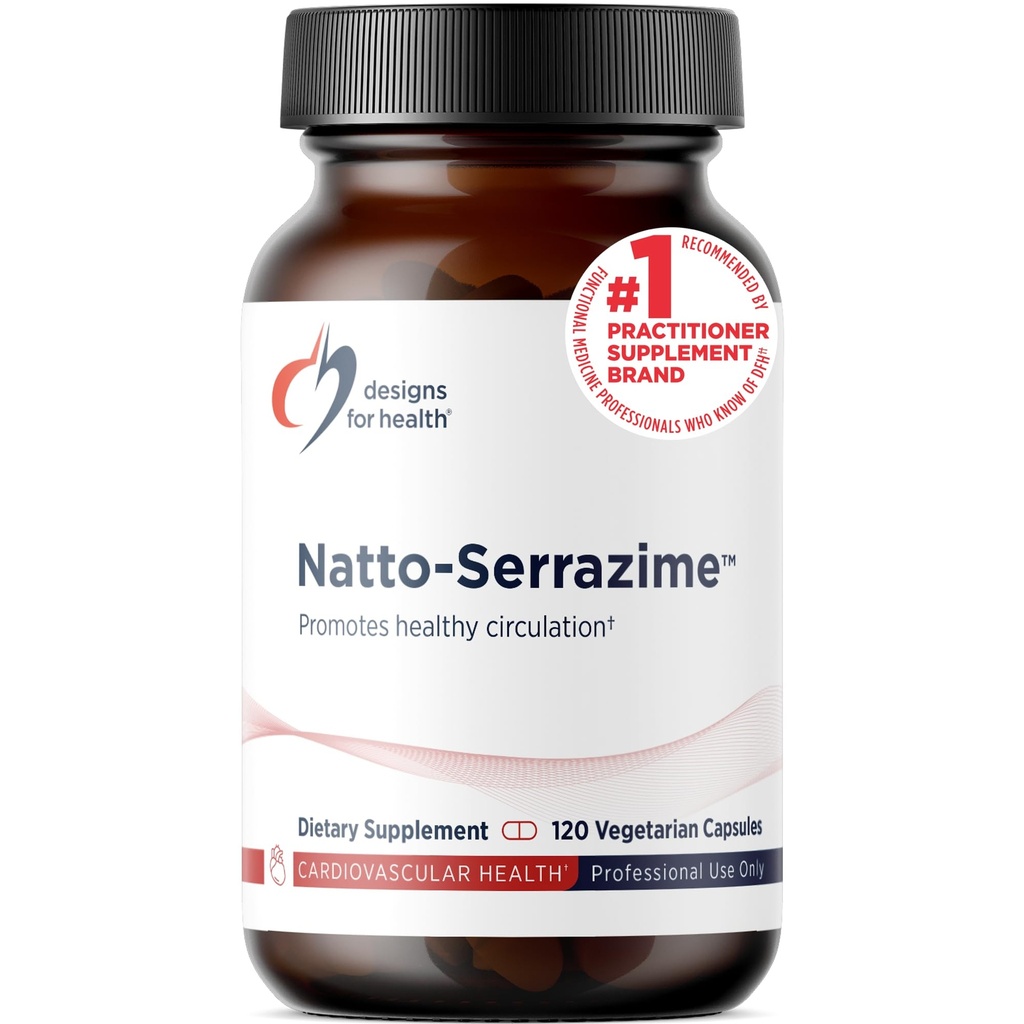 Diseños para la salud Nattokinase con Serrapeptidase - Natto-Serrazime + Proteolytic Enzymes - Diseñado para apoyar un sistema circulatorio saludable + Salud Immune - Suplemento No GMO (120 cápsulas)