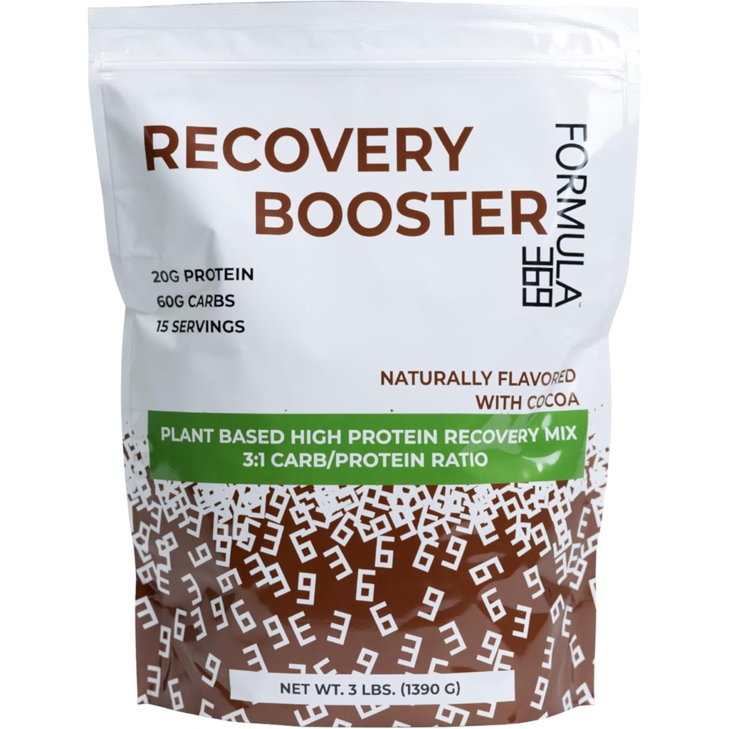Booster de recuperación, Vegan High Protein Recovery Mix, Post Ejercicio Shake w / 20g Protein y 60g Carbs, 100% Natural, 3 libras, Gluten Free, alergen Free.