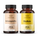 HerBAMAMA Ashwagandha y Mullein Kit - Agrupo de 1500 mg Ashwagandha Root & 1200 mg Mullein Leaf Capsules 100 Caps - Vegan, No GMO, Azúcar &amp; Sin alcohol - 2 Pack