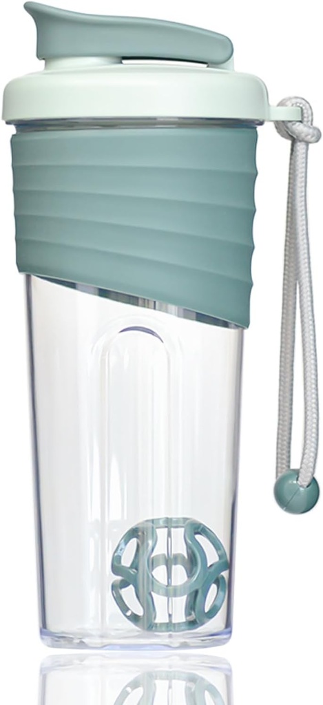Protein Shaker Botella 24oz – Tritan Transparent Tél con Escala de Medición, Silicona Grip " Teal Shaker Ball – Perfecto para Protein Shakes, Smoothies y Suplementos