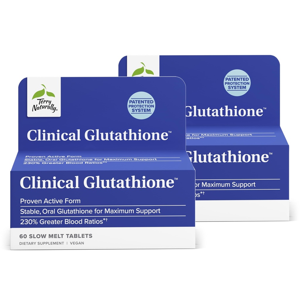 Terry Naturalmente Clínica Glutathione - Antioxidante para la absorción alta - Suplemento dietético con L-Glutathione - Suplemento vegano para la salud celular de apoyo - 60 tabletas de fusión lenta (Pack de 2)