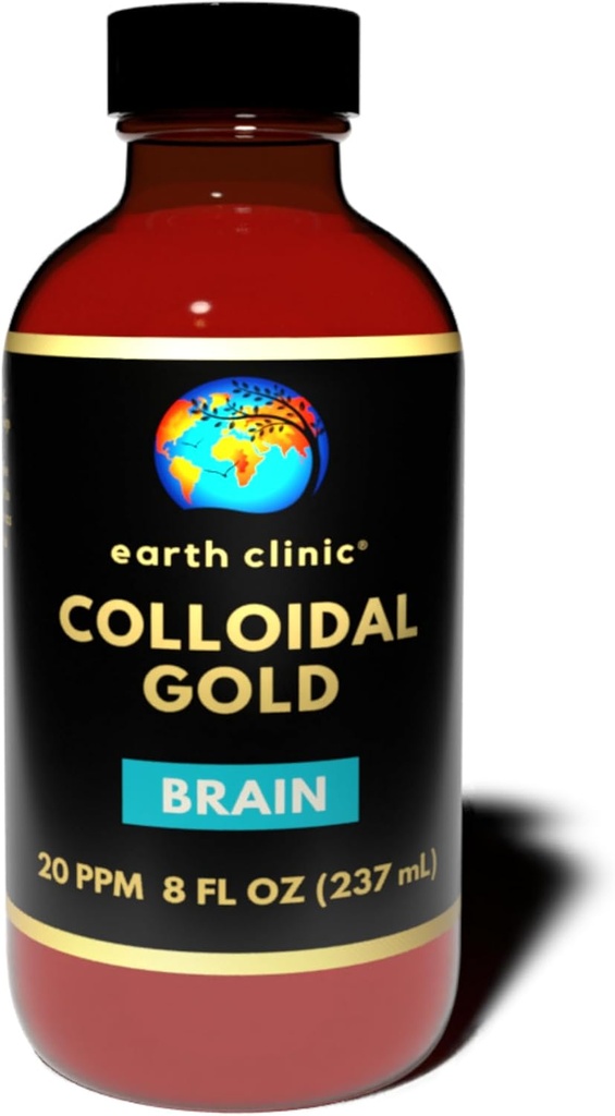 Earth Clinic ® Colloidal Gold 20 ppm, 8 oz (237 mL) - Natural Brain Support " Cognitive Function Aid