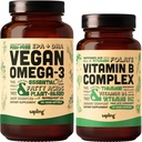 Vegan Omega 3 180 Softgels & Vegan Vitamin B Complex Bundle - Plant-Based DHA &amp; EPA Fatty Acids, Essential B Vitamins with Whole Food Blend, B1, B2, B3, B6, B7, Folate