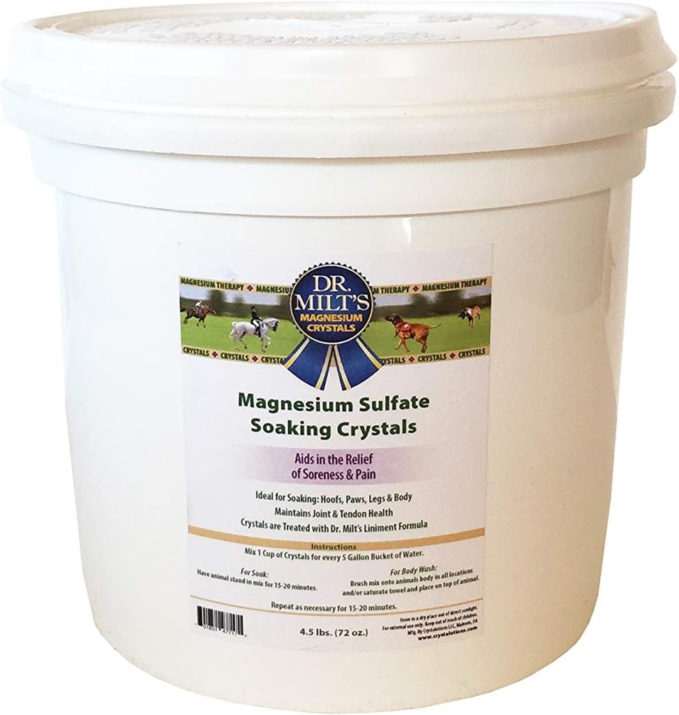 Dr. Milt's Horse Epsom Salt Magnesium Sulfate Crystals Infused with Arnica: hoof and Body soak for Relief and Recovery. 1-4,5 libras