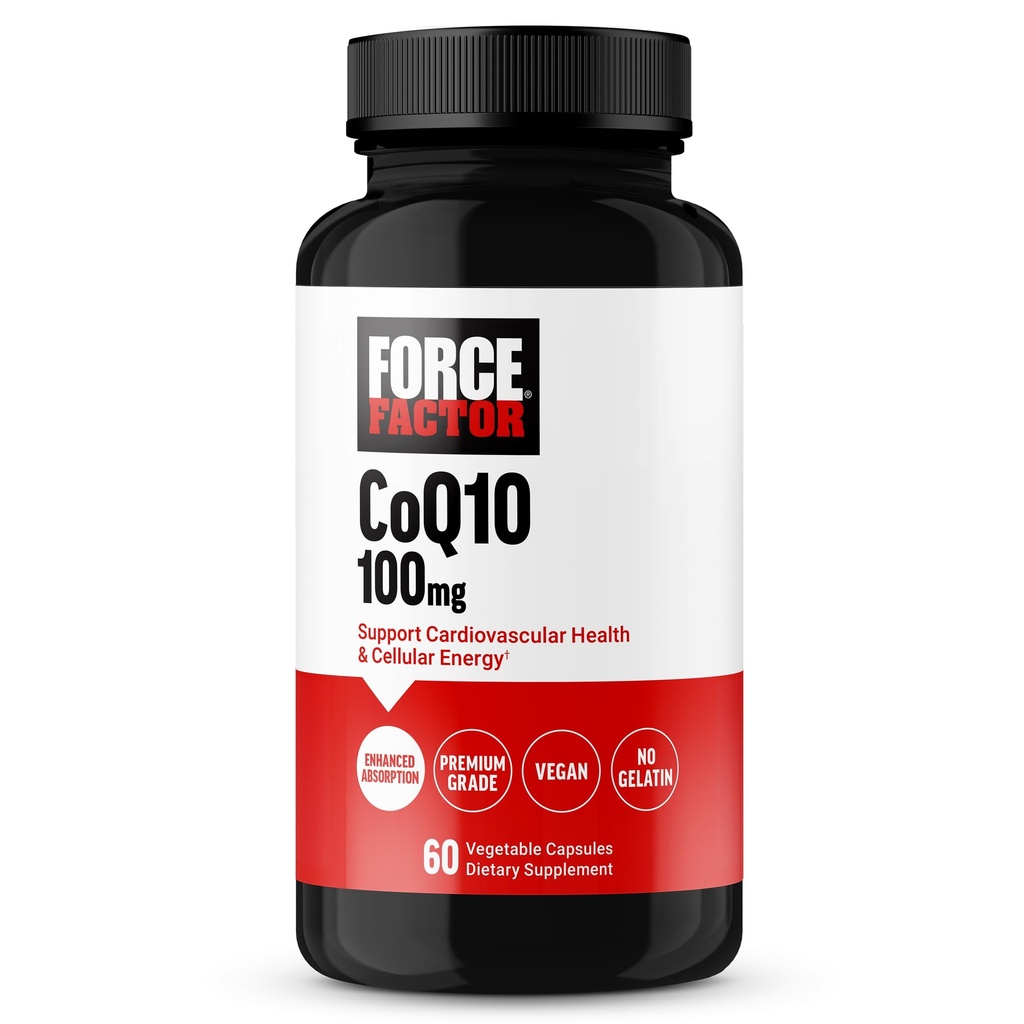 Factor de fuerza CoQ10 100mg, Coenzyme Q10 Suplemento de salud cardíaca con absorción aumentada, Coq 10 de grado Premium, Vegan, Dairy Free, Gluten Free y Non-GMO, 60 cápsulas vegetales