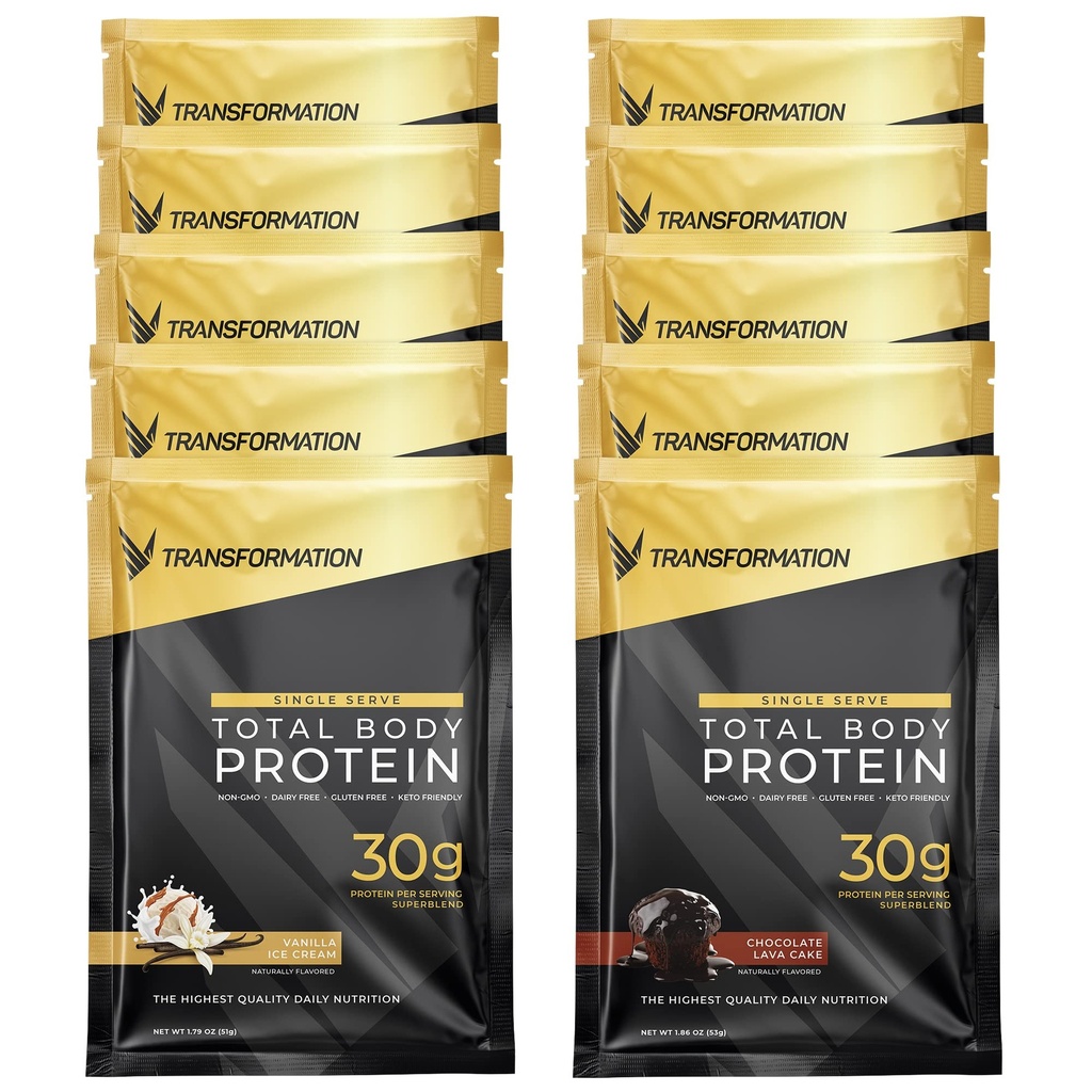 Transformation Protein Super Blend ← Egg White, Collagen Peptides, y Plant Protein  15 Billion CFU Probiotics ← Enzymes Digestive ← MCT Oil ¦ Low Carb Shake for Men &amp; Women ← Variety, 10 Pack