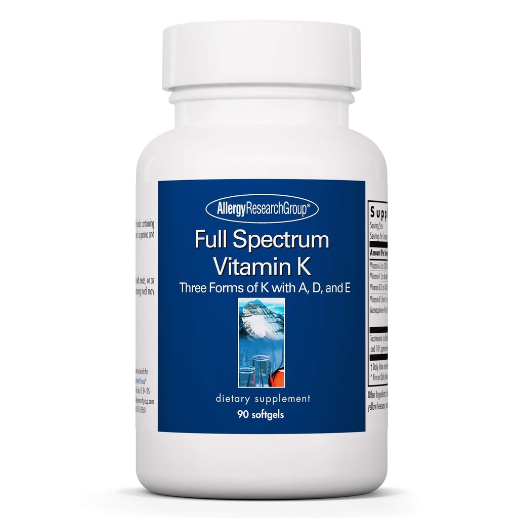 Allergy Research Group Full Spectrum Vitamin K - Vitamina K1 y K2 Suplemento, Complejo de vitamina K, MK-4, MK-7, Vitamina D3, Vitamina A - 90 Con