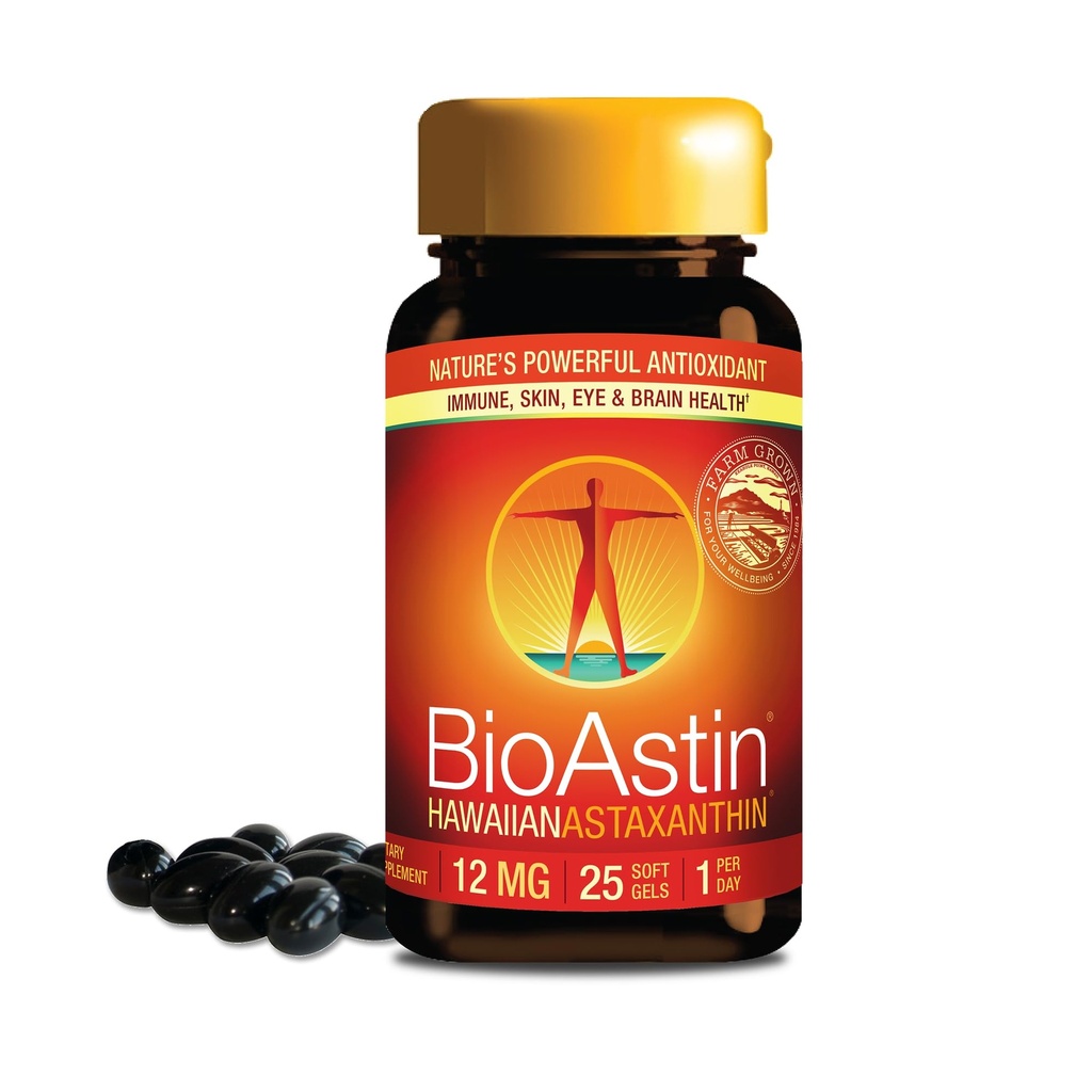 Nutrex Hawaii BioAstin Hawaiian Astaxanthin - 12mg, 25 Softgels - Farm-Direct Premium Antioxidant Suplemento de Apoyo Ojo, Esquía, Sistema Conjunto &amp; Immune Health - Non-GMO &amp; Gluten-Free
