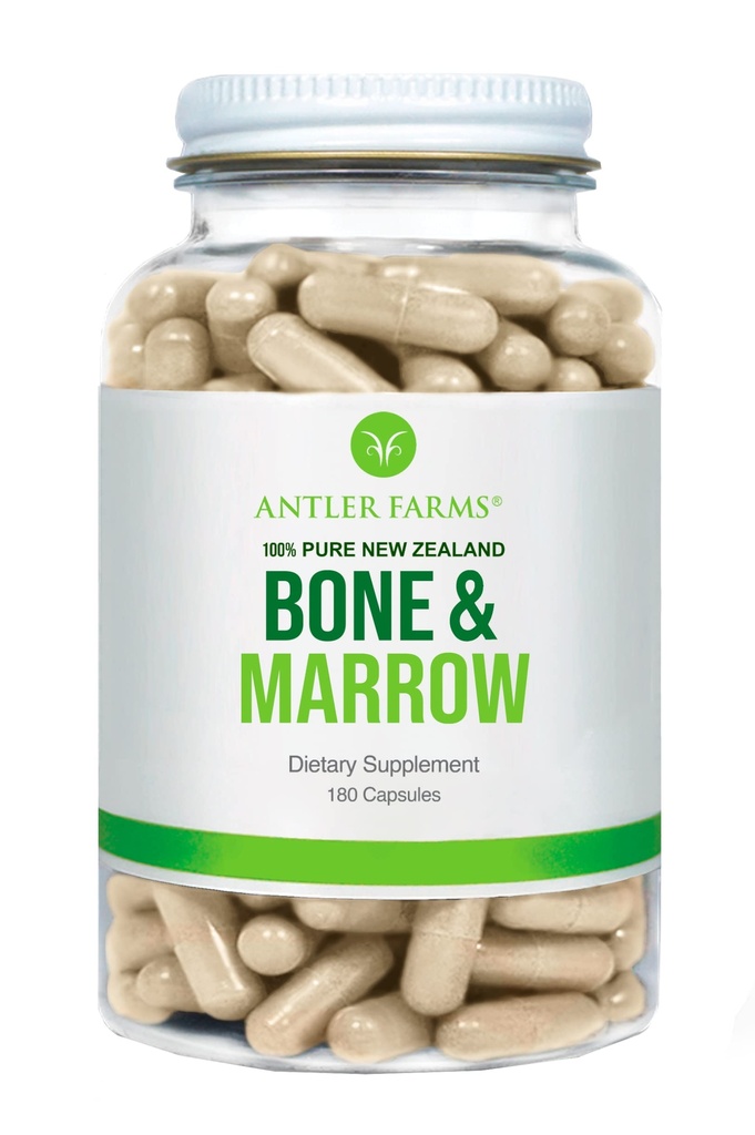 Antler Farms - 100% Puro New Zealand Bone & Marrow, 180 Capsules, 750mg - Grass Fed, Pasture Raised Whole Bone Extract, Cold Procesado, grasas esenciales saludables, células madre, Collagen, Calcium