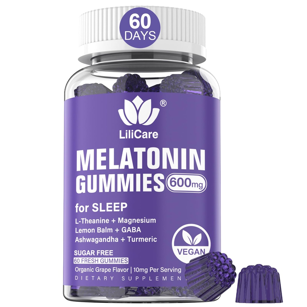 Melatonin Gummies 10mg 20mg para adultos, Extra Strength con L-Theanine, Ashwagandha, Magnesium, Turmeric, GABA, Lemon Balm and Chamomile for Supports Health Circadian Rhythm, Vegan Grape Flavor