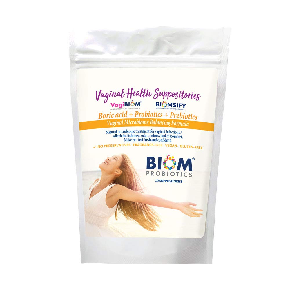 Biom Probiotics Prebiotics Boric acid Suppositories . Feminine Health Probiotic for Infections " pH Essentials VEGAN,PARABEN-FREE (10)