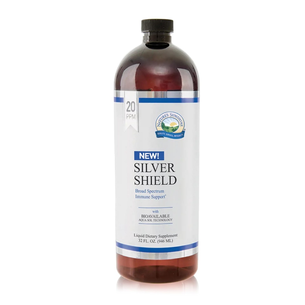 Sunshine Silver Shield Liquid, 32 Fl Oz ← Colloidal Silver Liquid con Aqua Sol Technology Proporciona soporte y protección inmune