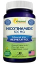 aSquared Nutrition Nicotinamide with Resveratrol - 120 Veggie Capsules - Vitamina B3 500mg (Niacinamide Flush Free) - Suplemento Pills to Support NAD, Skin Cell Health & Energy