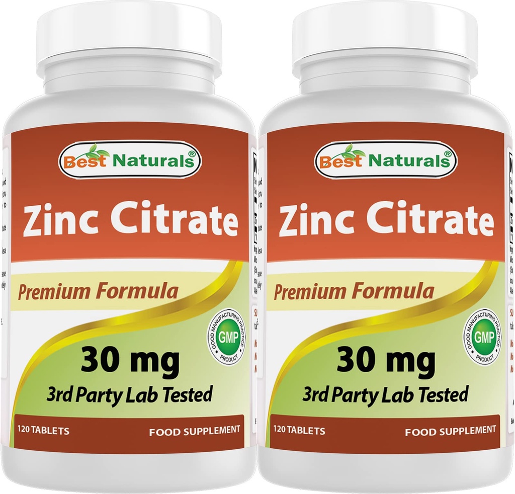 Mejores Naturales Zinc 30mg Suplementos (como Citrato de zinc) - Vitaminas de zinc para Adultos Soporte Inmunitario - 120 Tabletas (120 Cuenta (Pack of 2))