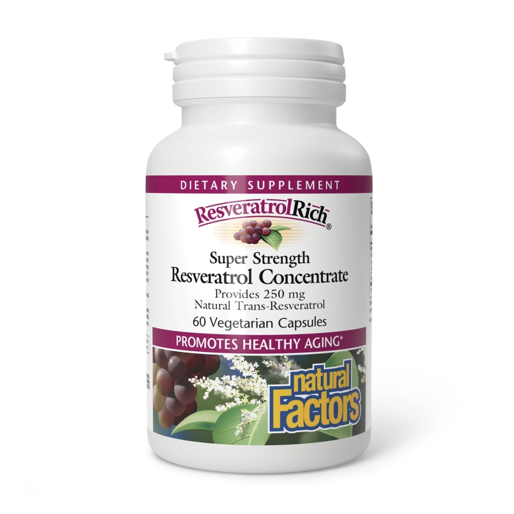 ResveratrolRich by Natural Factors, Super Strength Resveratrol Concentrate, Promotes Healthy Aging, 60 cápsulas (60 porciones)