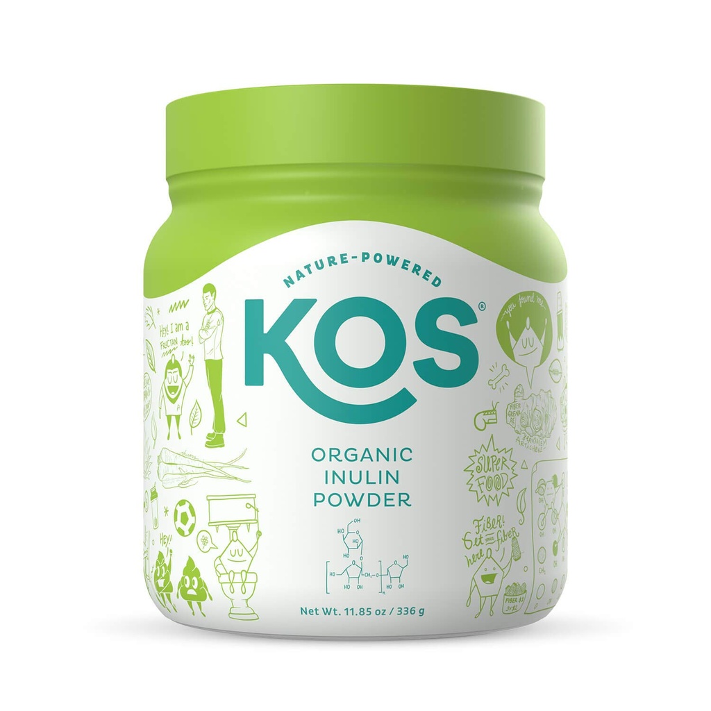 KOS Organic Inulin Powder, Unflavored & Unsweetened Superfood - Vegan Inulin for Prebiotic Intestinal Support, Digestive Health Promoting - USDA Certified, Non-GMO, Soy &amp; Gluten-Free, 112 Serving Bag