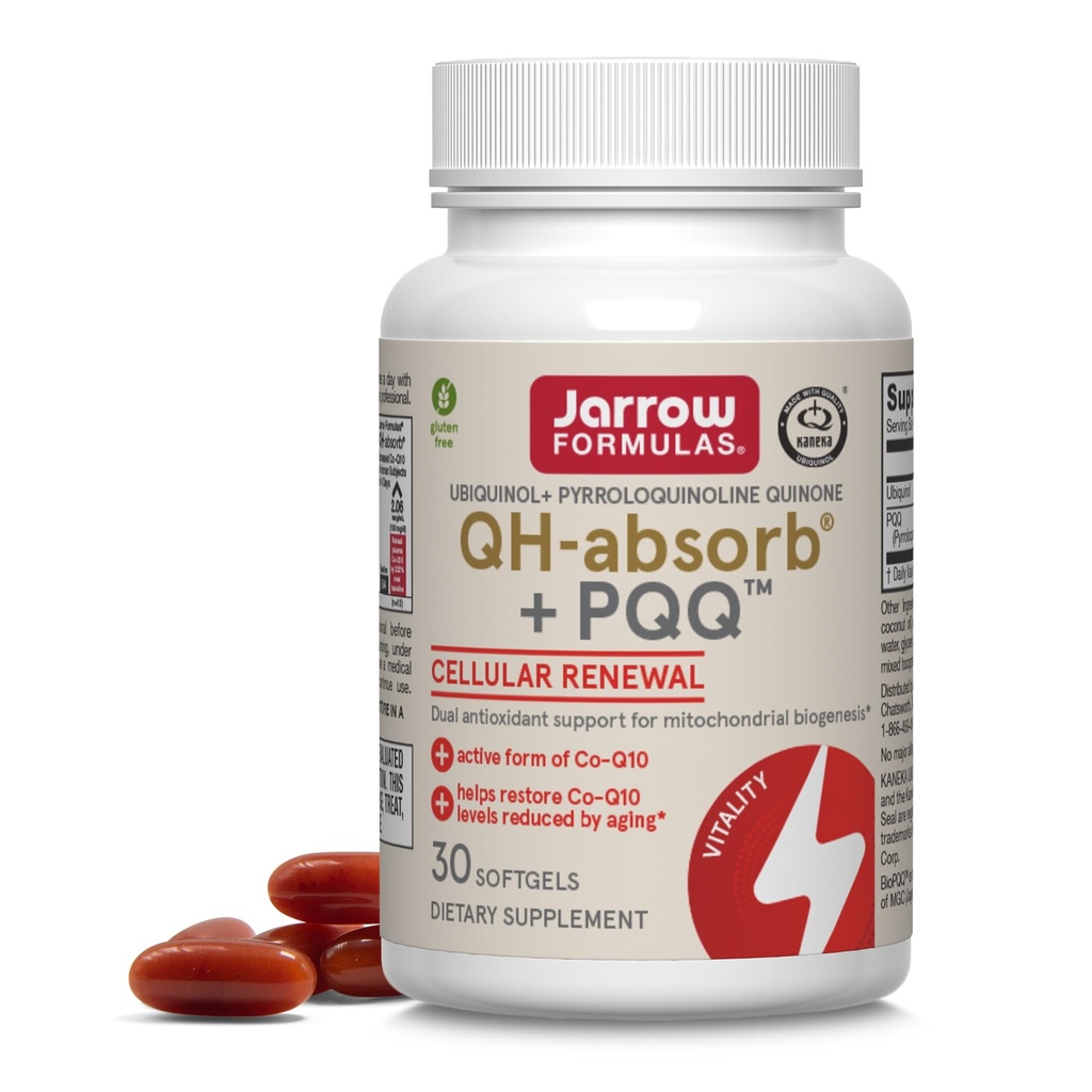 Fórmulas Jarrow QH-absorb + PQQ - 30 Softgels - Suplemento dietético Soporta Biogénesis Mitocondrial, Producción Energética & Salud Cardiovascular - Hasta 30 Servimientos