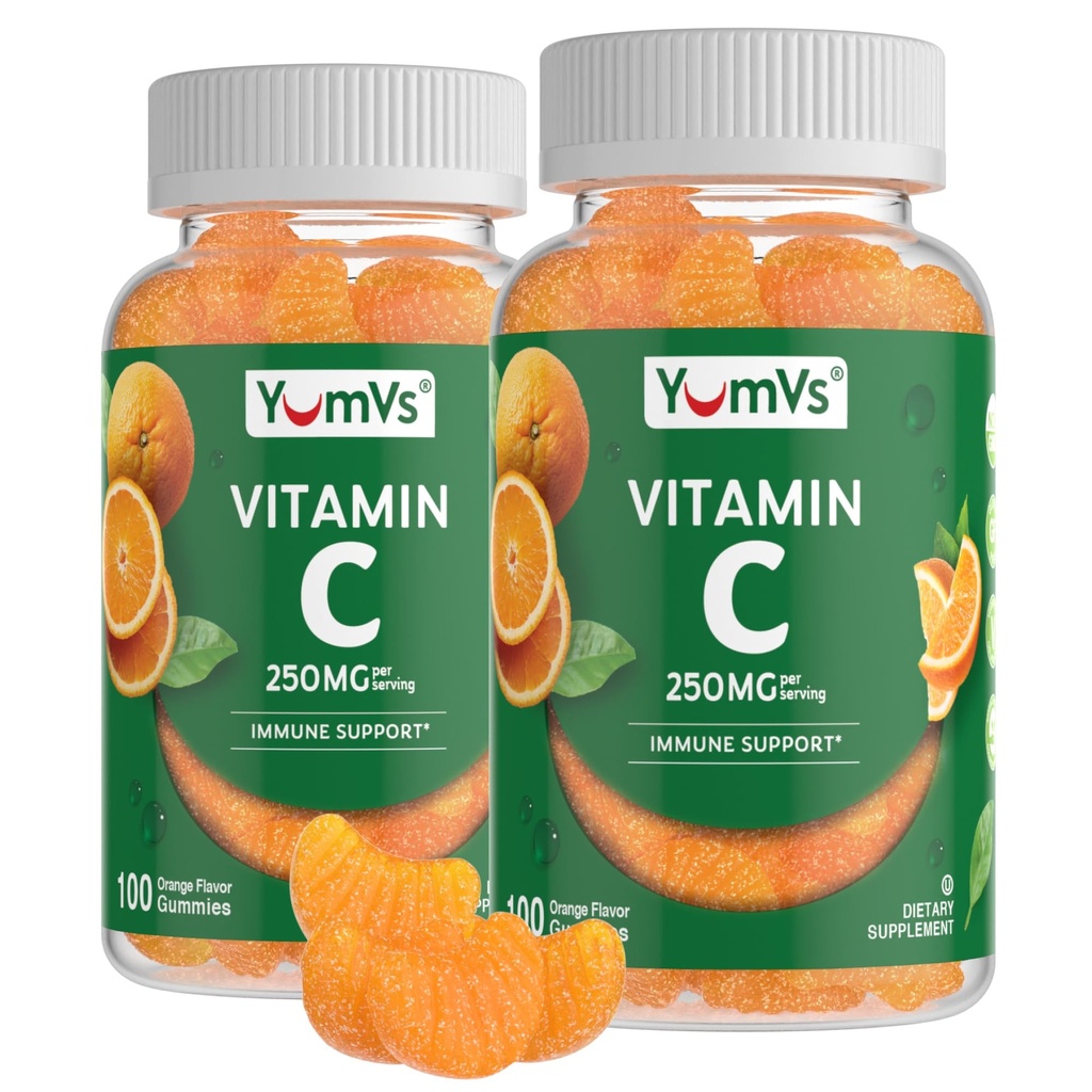 YumVs Vitamina C Gummies para Adultos - 250 mg Orange Flavored Vitamin C Gummy - Vitamina C Gummies de Inmunes Chewable para Adultos - Suplemento de Apoyo Inmunitario - Kosher, Halal, Gluten Gratis (200 Conde), 2 Pack