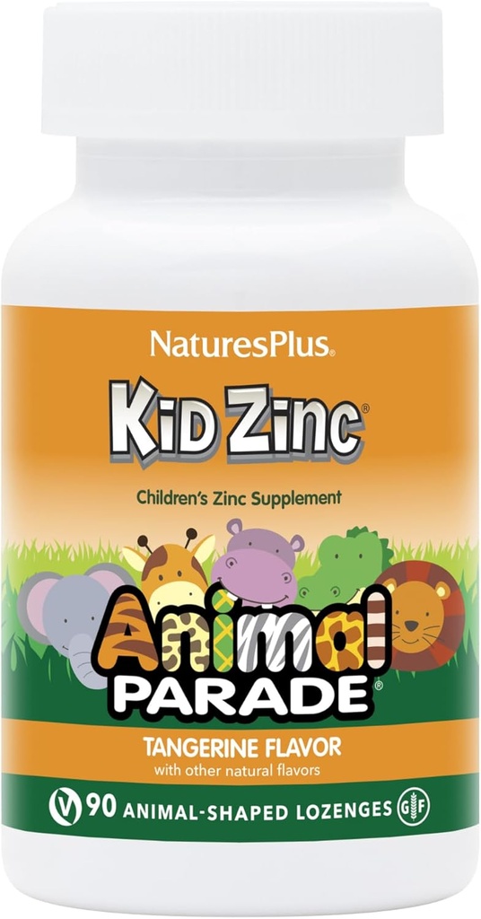 Natures Plus Animal Parade KidZinc, Tangerine Flavor - 90 Animal-Shaped Lozenges, Pack of 2 - Organically Chelated Zinc - Vegan, Gluten Gratis - 180 Total Servings