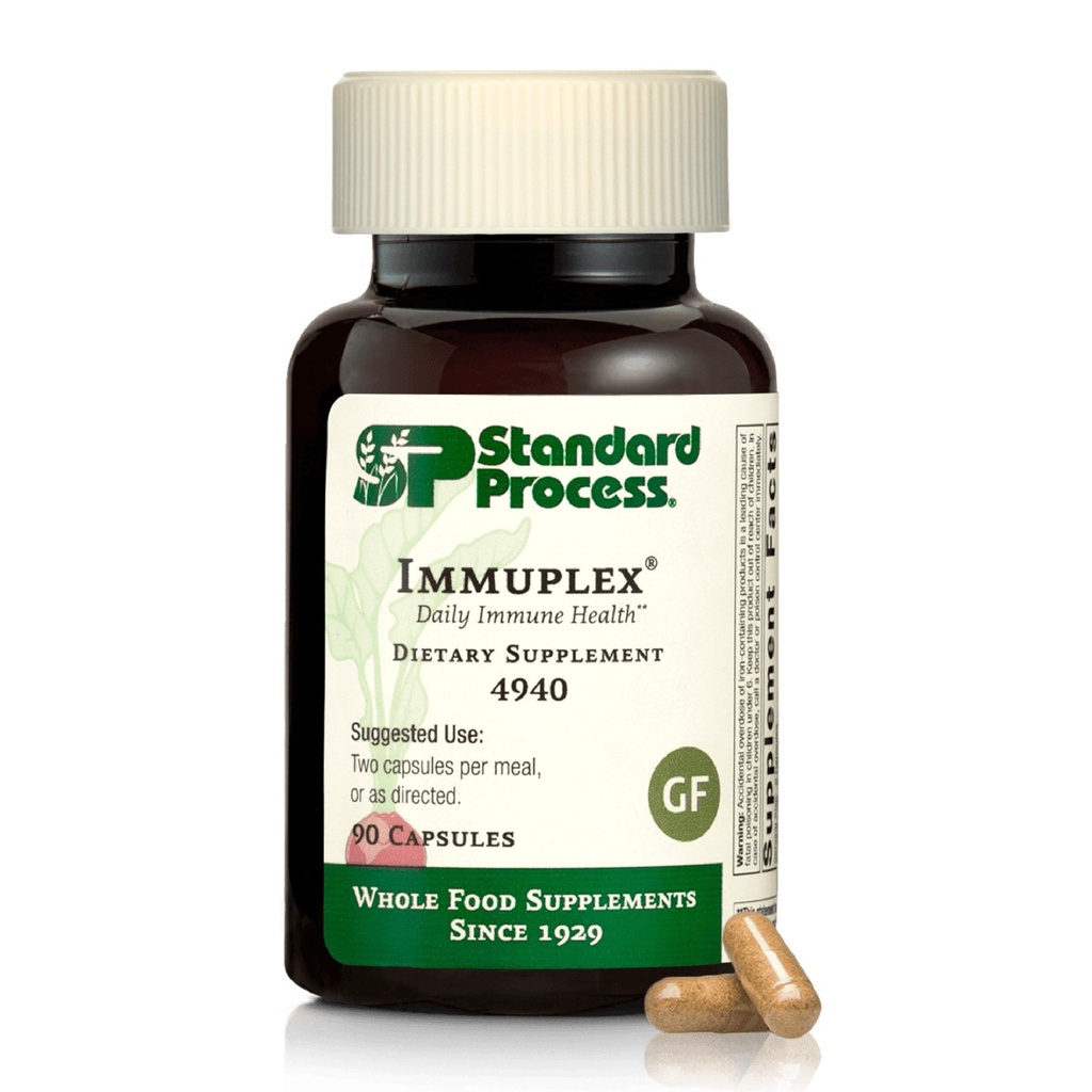 Standard Process Inc. Immuplex - Daily Immune Support Suplemento con Folate, Iron, Vitamina C &amp; Vitamina A - Suplemento Mineral con Ingredientes Antioxidantes - 90 cápsulas