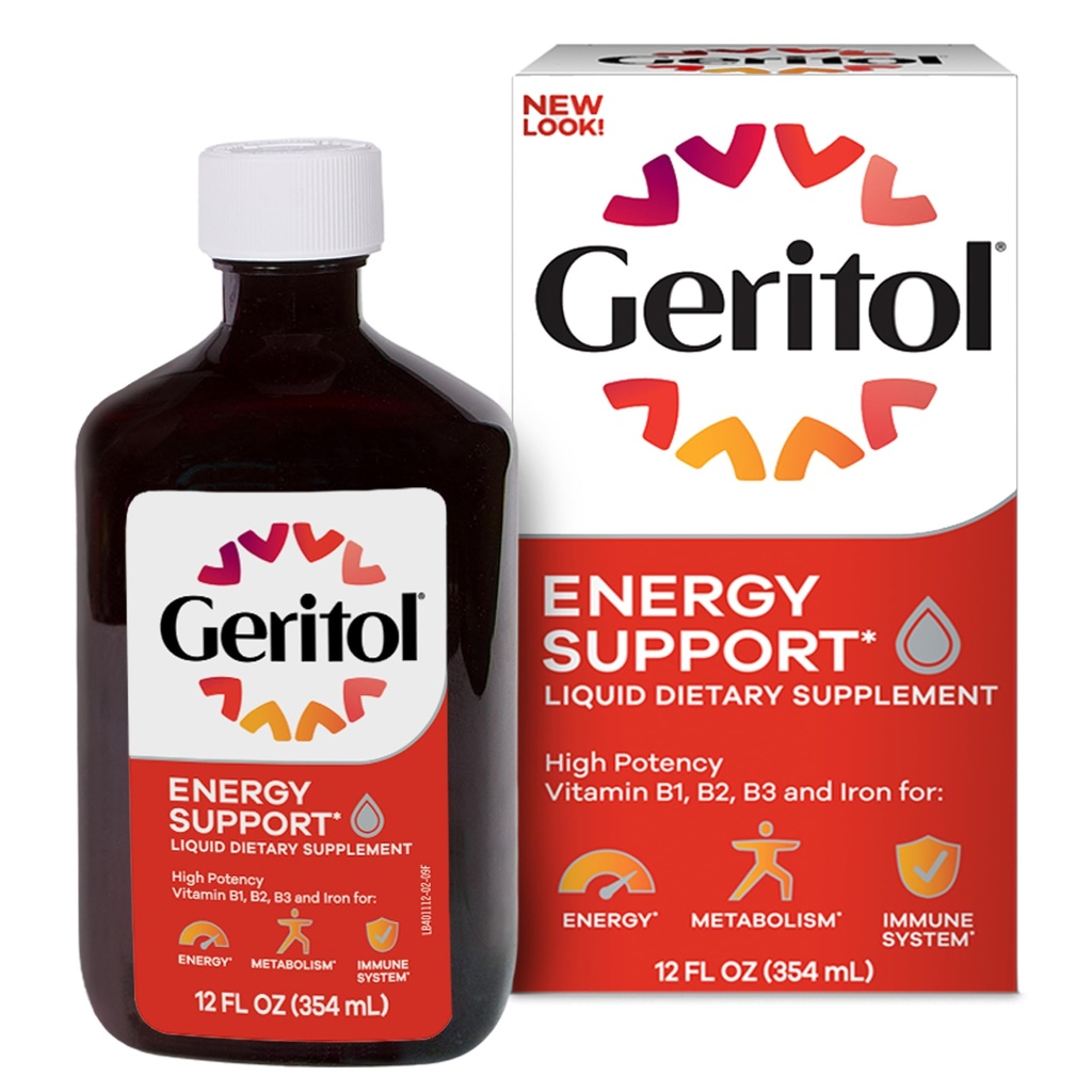 Geritol, Vitamina Líquida y Suplemento de Hierro, Apoyo Energético, Contiene Alta Potencia B-Vitamins e Hierro, Tasting agradable, Fácil de Tragar, Sin Dulces Artificiales, No GMO, 12 Oz