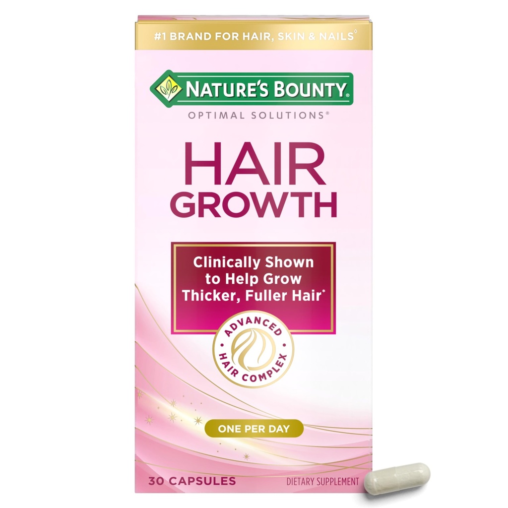 Bounty Optimal Solutions Suplemento de Crecimiento del Pelo con Biotina, Crecimiento del Pelo Vitaminas con Biotina Silicon & Arginina, 1 Por día, 30 cápsulas, 1 mes de suministro