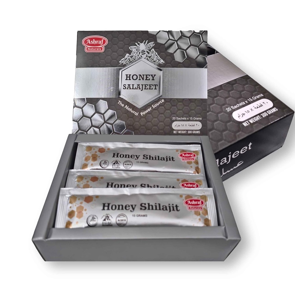 Natural Shilajit Honey Sticks 15 Gram Cada 20 Sticks - Shilajit Resin with Pure Raw Honey, Fulvic Acid & Trace Minerals, Plant Based Nutrients for Energy, Vitality & Immune Support ←20 Sticks