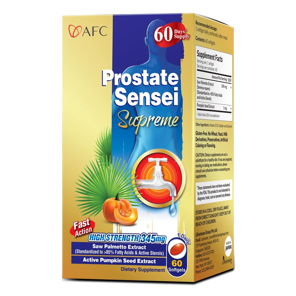 AFC Japón Prostate Sensei Supreme – Saw Palmetto Supplement for Hombres with Fatty Acids & Sterols – Supports Urinary Flow, Bladder Function, Hair Health – Natural Prostate Support Fórmula, 2 Month Supply