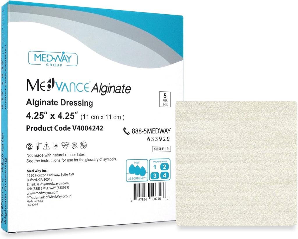MedVance TM Alginate – Calcio Alginate Dressing 4.25"x4.25" Caja de 5 apósitos
