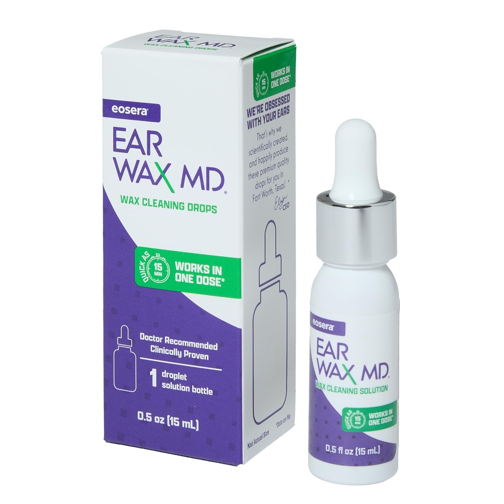 eosera® Ear Wax MD® - Ear Wax Removal Drops - Breaks Down " Dissolves Earwax in Just 1 Treatment - Doctor Recommended " Clinically Proven - Gentle " Safe - 15-mL
