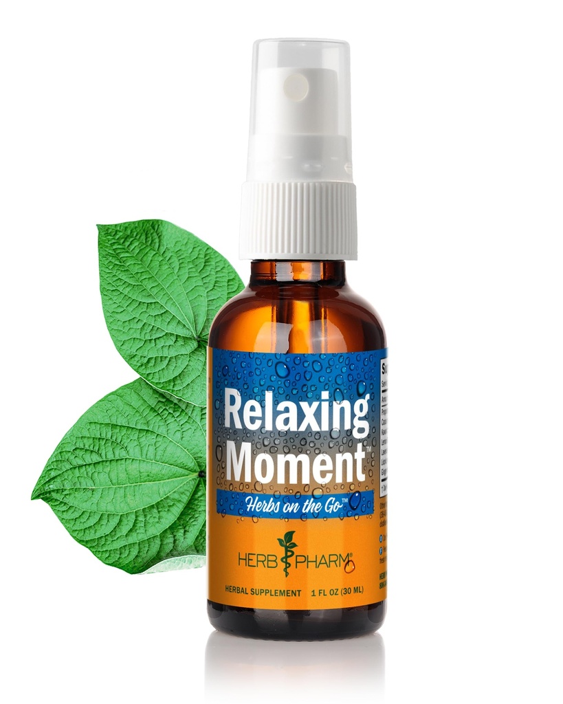 Herb Pharm Herbs on the Go: Relaxing MomentTM Kava Kava Suplemento Portable Spray Silencioso Suplemento de relajación para adultos Silencio Hecho con Noble Kava, Cacao, Lemon Balm, Lavender, Licorice &amp; Ginger, 1 oz*