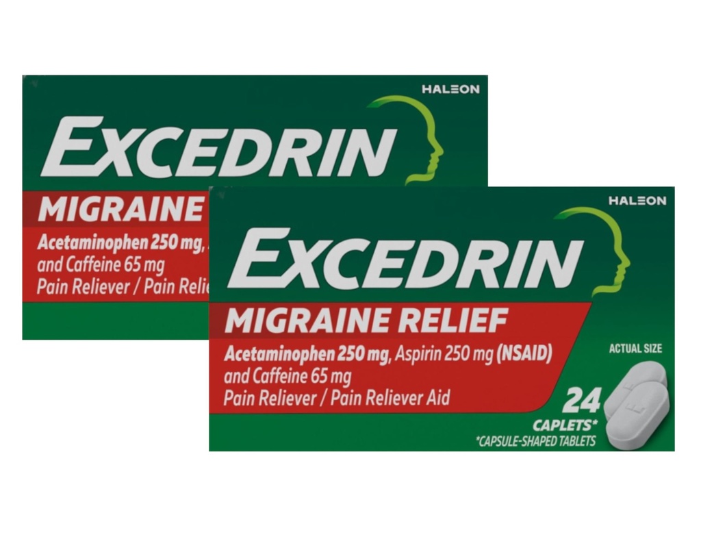 Excedrin Migraine Pain Reliever Caplets, 24 Cuenta (Pack of 2)