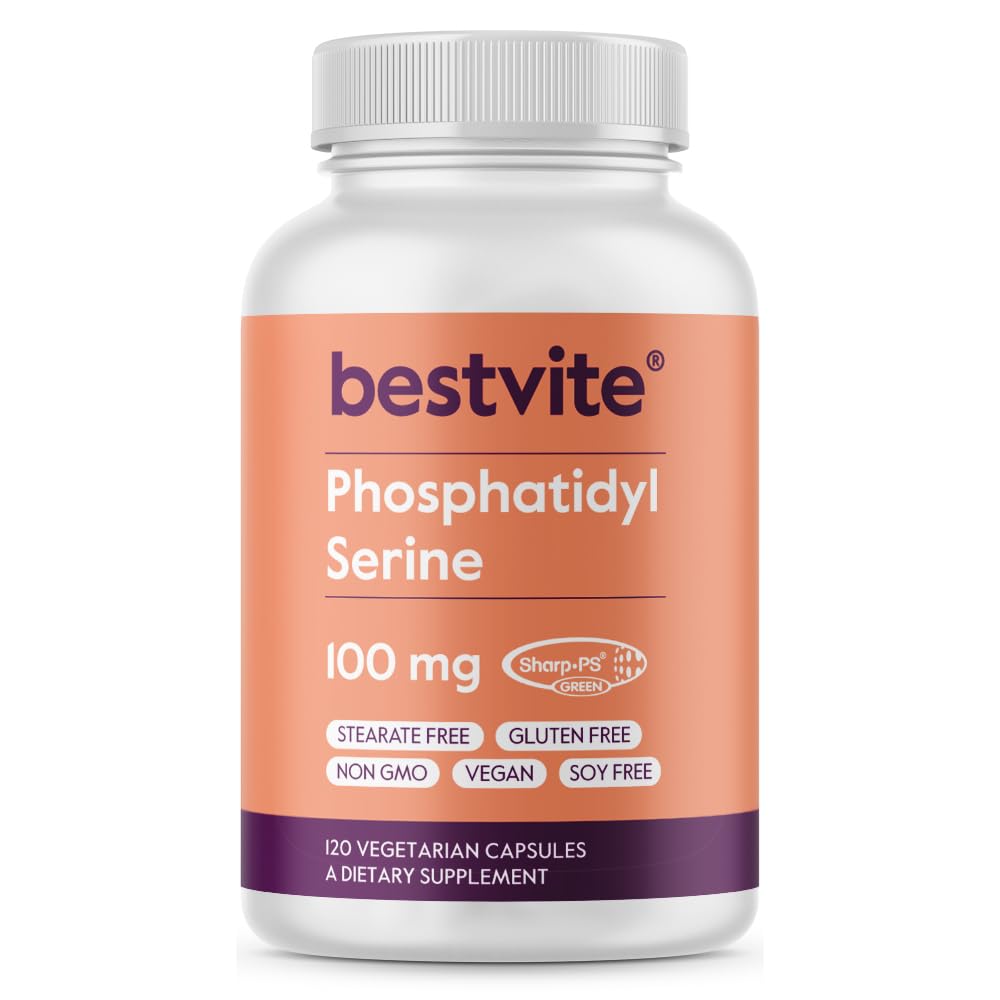 BestVITE Phosphatidylserine 100mg por cápsula (120 cápsulas vegetarianas) con Sharp-PS® Green - Patented and Clinically Tested - Stearate Free - Soy Free - Gluten Free - Vegan - Non GMO