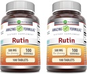 Fórmulas asombrosas Suplemento Rutin TEN 500 Mg ANTERIED Tablets ANTE NO-GMO TENIDO Gluten Free Silencio Made in USA (2 Pack TENIDO 100 Cuenta)