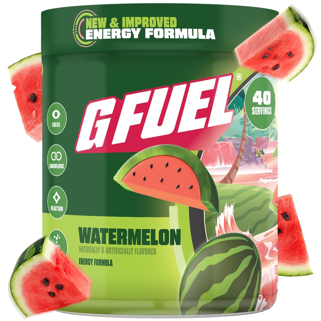 G combustible Watermelon Energy Drink Powder, Pre Workout Caffeine Mix for Gaming, Sugar Free Focus Amino, Vitamina + Antioxidantes, 9.9oz (Watermelon, 40 Servings)