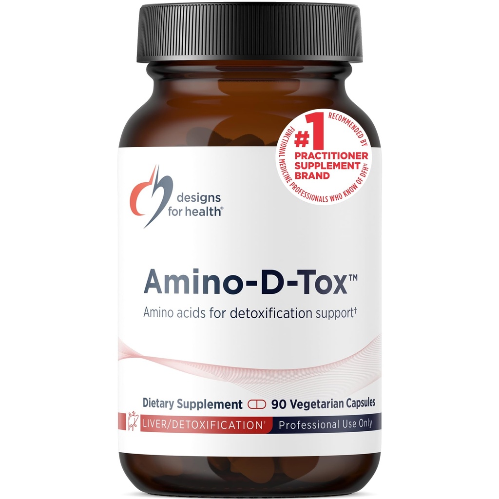 Diseños para la salud Amino-D-Tox - Amino Acid Detox + Soporte para la limpieza del hígado - Suplemento Blend con Glicina, Calcio D Glucarate, NAC + Más - Non-GMO (90 cápsulas)