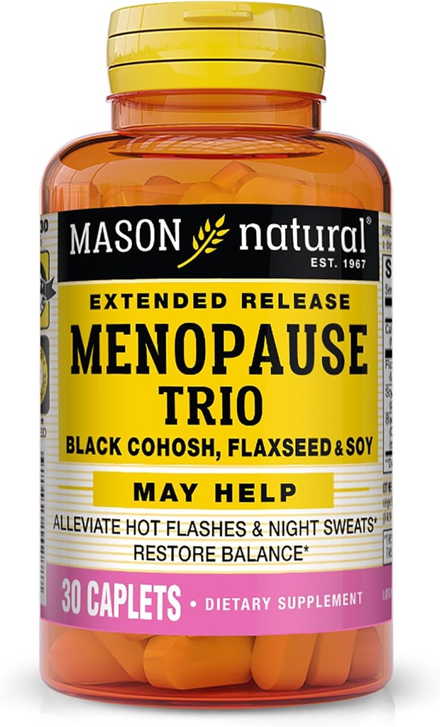 Mason Natural Menopause Trio: Black Cohosh, Flaxseed, &amp; Soy (Extended Release) - May Alleviate Hot Flashes & Night Sweats*, Supports Healthy Hormone Balance*, 30 Caplets