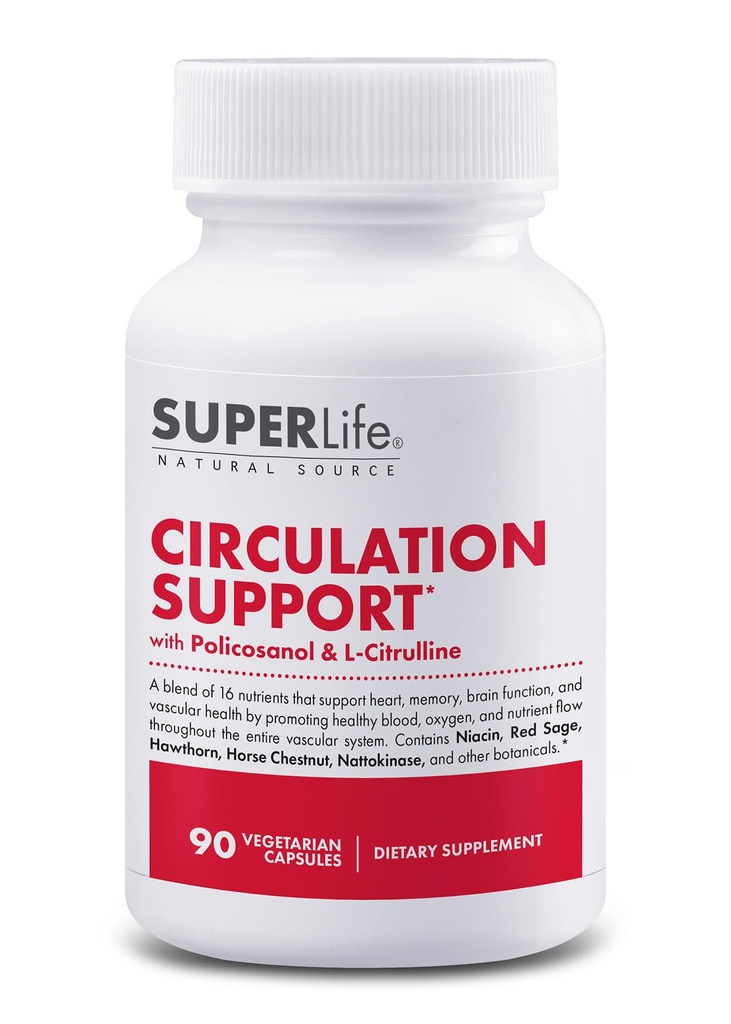 Soporte de Circulación - con Hawthorn Berry, Ginkgo Biloba, Butcher's Broom, Horse Chestnut, L-Arginine & Ginger Root ← Promueve Sangre Saludable, Oxygen &amp; Nutrient Flow tención Suplemento - 90 cápsulas
