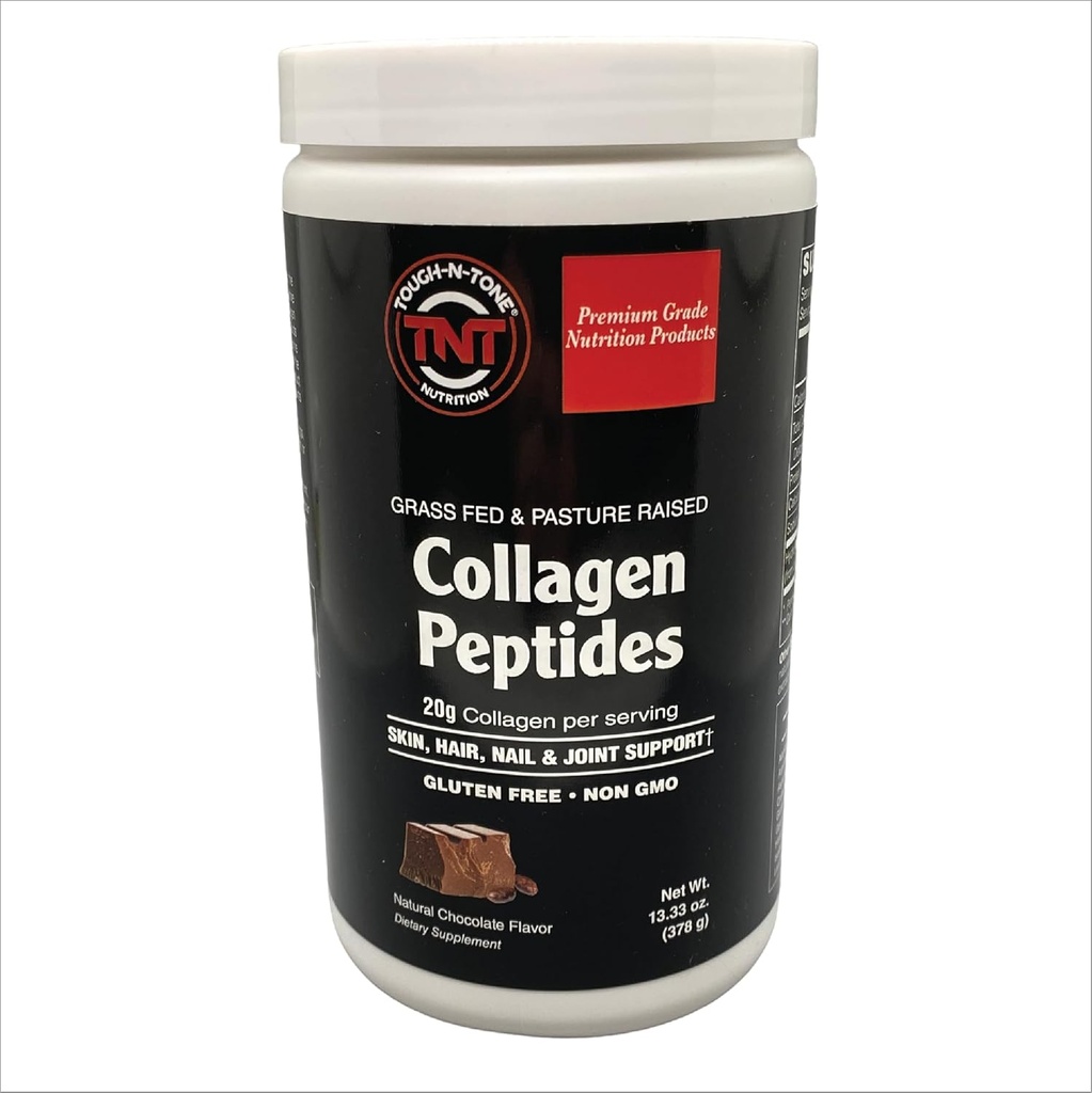 TUGH-N-TONE Collagen Peptides Polvo – Chocolate Flavor – 20g Hydrolyzed Tipo I & III Grass-Fed Bovine Collagen – Non-GMO, Gluten-Free, Dairy-Free, Soy-Free