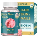 Peluquería y uñas Biotina Gummies, soporta el cabello saludable, las uñas de la piel, las vitaminas vegas para hombres y mujeres, apoya el crecimiento del cabello y las uñas más fuertes, la piel sana, 30 días de suministro