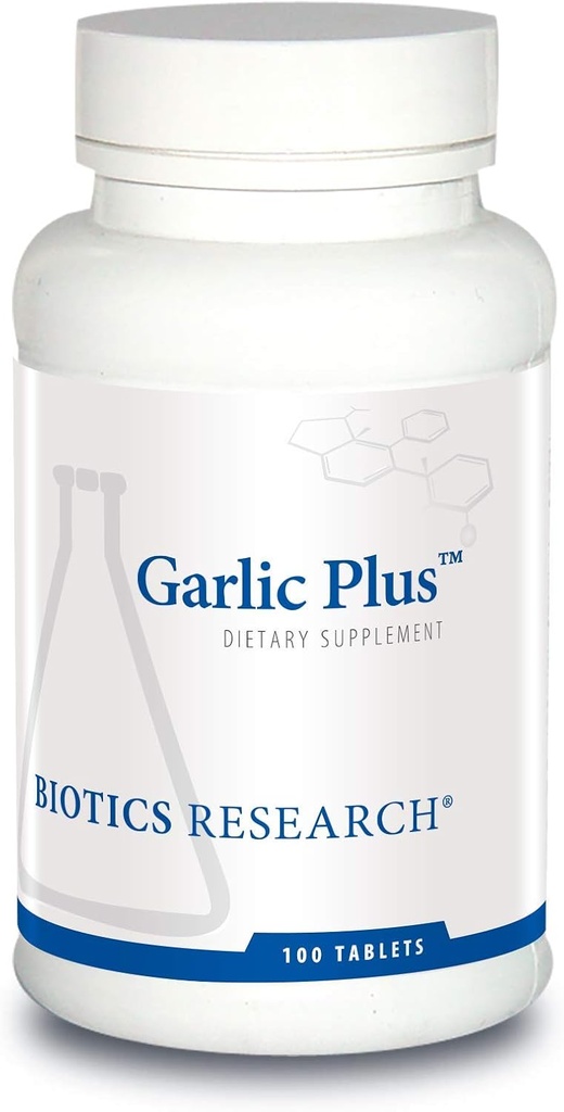 Biotics Research Ajo Plus Concentrado de Ajo Puro Más Vitamina C y Clorofillinas, soporta la salud cardiovascular, función inmunológica, fuerte antioxidante 100 Tabletas