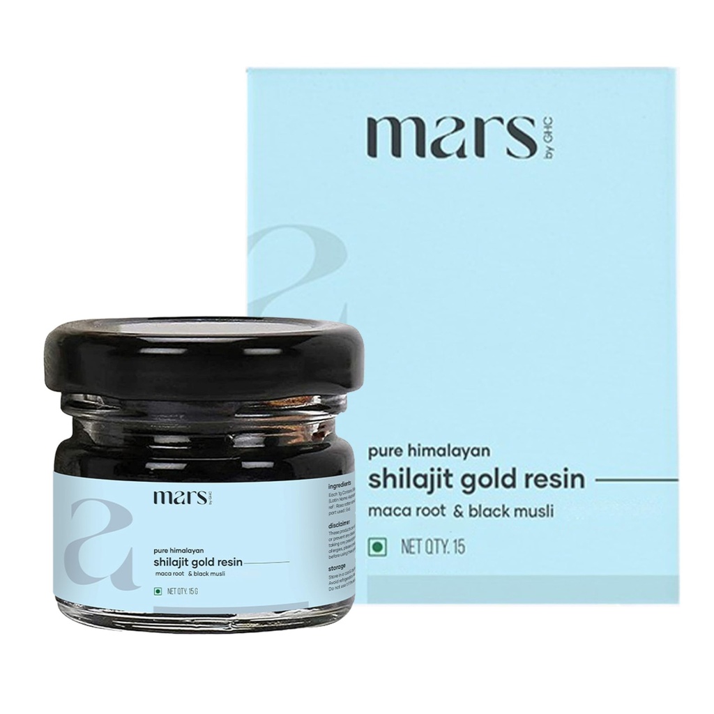 Mars Pure Himalayan Shilajit Gold (Resin) ← Premium Organic Shilajit Fuented from High-Altitude Himalayas ¦ Natural Energy, Strength &amp; Stamina Booster ← Resin for General Well-Being -15 g (Pack of 1)