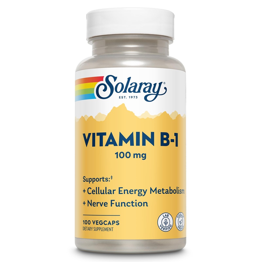 SOLARAY Vitamina B-1 100 mg ← Energía sana Metabolismo, Esquí, Cerebro, Corazón &amp; Sistema nervioso Apoyo ← 100 VegCaps
