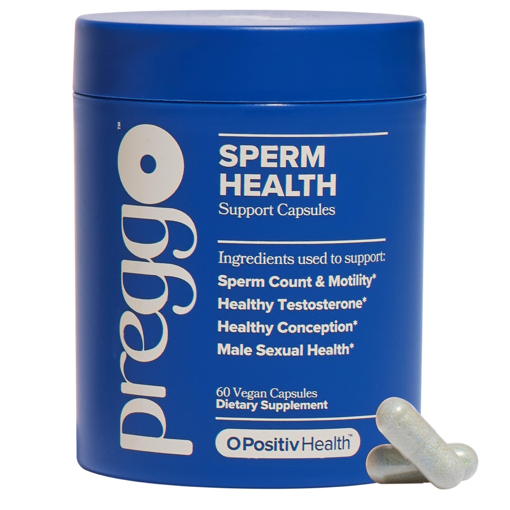 O Positiv Preggo Sperm Health Capsules for Men - OBGYN-Formulated for Improved Sperm Count " Motility with Tongkat Ali, NAC, Alpha Lipoic Acid – Male Reproductive Health, 60 Count (Pack of 1)