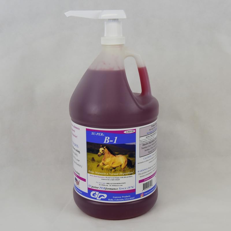 SU-PER B-1 Suplemento de Calmación de Caballos - Equina Vitamina B-1 Soporte Calentador de Caballos Líquido - Appetite Booster Suplemento para Caballos - 1 Gallon + Bomba, 4 Month Supply
