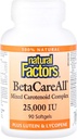 Factores naturales, BetaCareTodos 25.000 UI, Vitamina A para la piel sana, visión y función inmunitaria, 90 Softgels