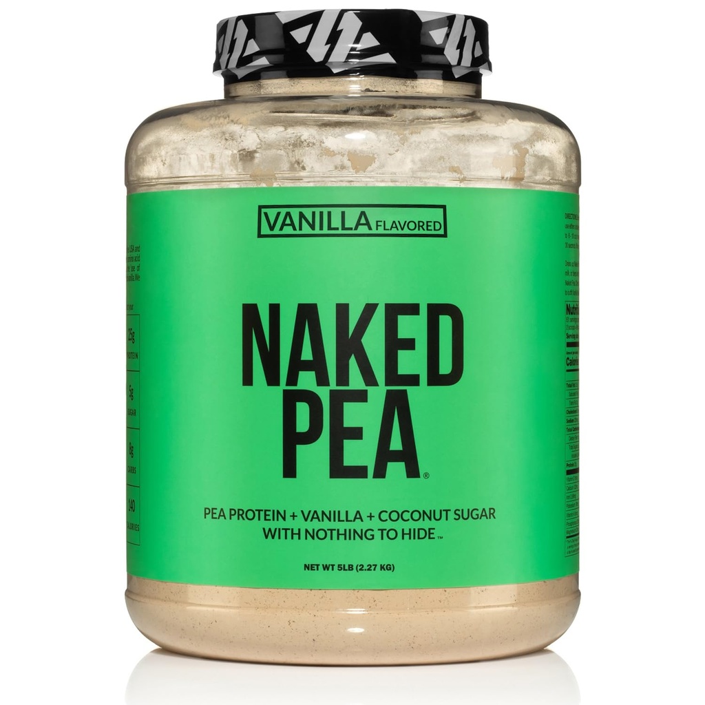 NAKED Pea - Vanilla Pea Protein - Pea Protein Isolate de Granjas Norteamericanas - 5lb Bulk, Planta Basada, Vegetariano & Vegan Protein. Easy to Digest, Non-GMO, Gluten Free, Lactose Free, Soy Free